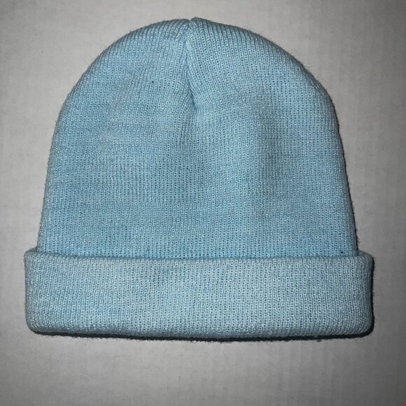 Light Blue Knit Beanie Hat Cuffed Winter Cap Unisex Streetwear One Size - Picture 2 of 2
